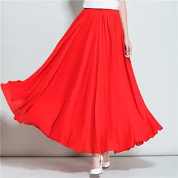 Elegant Chiffon Maxi Skirt For Women High Waist Elastic A Line