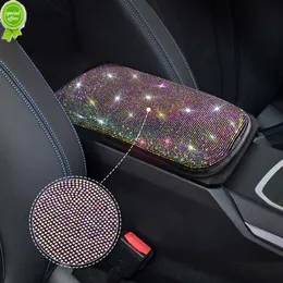 New Crystal Car Armrest Cover Mat Leather Waterproof Non-slip Storage Box Pad Auto Styling Bling Car Accessories Interior for Woman