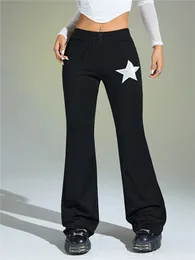 Calça feminina S Goth High Street Style Y2K Star Print Flare Pant Spring Spring Autumn Black Geométrico Low Wlastic Wlastic Troushers Streetwear 230506