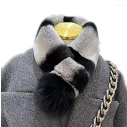 Eşarplar Chinchilla Renk Hediyesi Gerçek Rex Kürk Şal Fluffy Orijinal Ball Çapraz Eşarp Sıcak Neckerchief