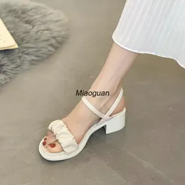 Women s Summer Mid Sandals heel Fairy Wind Thick Heel All match One word Belt Single Shoes Woman Casual Fashion Shoe Caual Fahion