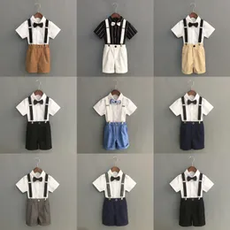 Family Matching Outfits Summer Boys Strap Dress Suit Set Children s Kindergarten Performance Piano Host Costume Kids Shirts Shorts Bowtie Clothing 230506