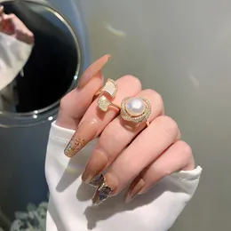 Romantische 18 Karat Gold Koreanische Perle Zirkon Ring Party Ehering Ringe für Frauen Statement Finger Schmuck Geschenk