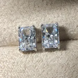 Square Stud Earring 4ct AAAAA Zircon Silver color Jewelry Engagement Wedding Earrings for Women Bridal Gift