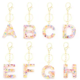 Handväska charm 26 Alfabetet engelska ord Keyring Capital English Letter Key Chain Harts Glitter Akryl Keychain hängande för väska DF223