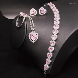 Set orecchini collana Funmode 4 pezzi colore rosa a forma di cuore zircone cubico da sposa per accessori di gioielli da sposa femminili all'ingrosso FS93