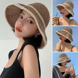 Breda brim hattar sommar bärbar strandkapital uv skydd sol visir hink hatt panamas halm
