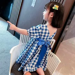 Girls Dresses Summer Infant Girls Dress 17Y Korean Style born Baby Girls Blue Princess Dress Child Party Plaid Dresses Kid for Clothes 230506