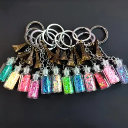 Keychains 2023 Colorful Wishing Bottle Keyring Couples Women Men Jewelry Sequins Glass Tower Drift Keychain Lovers Valentine Gift