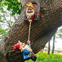 Trädgårdsdekorationer klättrar nissar träddekor söt gnome staty konst harts dvärg skulptur för trädgård utomhus dekoration tillbehör 230506