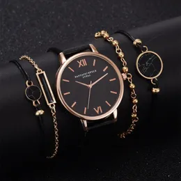 Wristwatches Women Quartz Wristwatch Leather Ladies 4pcs Bracelet Watch Casual Watches Relogio Femenino Gift