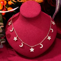 Naszyjniki wiszące Kellybola Stars Stars Moons Naszyjnik Łańcuch biżuteria dla kobiet dziewczyna szlachetna pełna błyszcząca cZ romantyczna impreza
