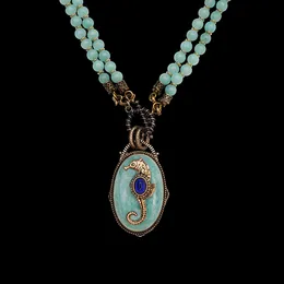 Anhänger Halsketten Amorita boutique Marmor Steinkette Seepferdchen Design smaragdgrün natur Vintage Halskette 230506