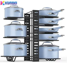 Organization KUNBEI Adjustable Pots and Pans Organizer Rack 3 DIY Methods Heavy Duty Metal Pans Pots Lids Storage Holder Rack for Kitchen