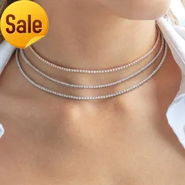 Gemnel new fashion S925 collana a catena da tennis in argento sterling per collane da donna con zirconi cubici in cristallo bianco da 2 mm