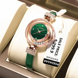 Orologi da polso orologi di moda poedagar per donne abiti di lussuoso in pelle diamand signore orologi verdi box di alta qualità reloj