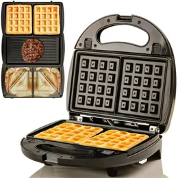Электрические сэндвич-гриль и вафельщик с 3-й вафельческой производителем с 3 съемными непринимаемыми тарелками, кухня 750 Вт идеально подходит для решетки для завтрака сэндвичами решетки