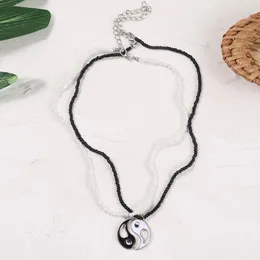 Pendant Necklaces 2 Pcs/Set Trendy Black White Beaded For Women Fashion Ethnic Enamel Hollow Yin & Yang Necklace Friends Jewelry