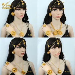 Colares pendentes Aniid Dubai Etiópia Formulário Flor Bated 6pcs Conjuntos de jóias para mulheres Jóias de colar de luxo nigerianas Presentes de festa de casamento 230506
