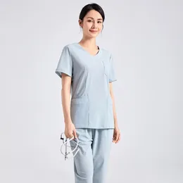 Camici chirurgici sottili unisex Asciugatura rapida Estate Donna Lavaggio a mano Abbigliamento Dottore Uomo Uniforme da lavoro Manica corta Dentista Top e pantaloni