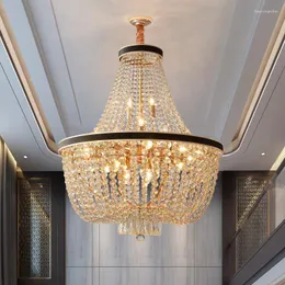 Pendant Lamps High-end Luxury European Duplex Building Large Chandelier Villa Living Room Hollow Light Crystal Lights Long