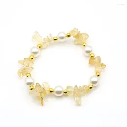 Strand Light Yellow Gold Color Pearls Anslut oregelbundna formcitriner Kristall Elastisk armband Fluorit Stensmycken