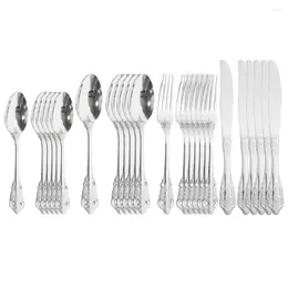 Zestawy naczyń obiadowych srebrne nóż łyżka noża łyżka zachodnie 24piece lustro ze stali nierdzewnej srebrne oprogramowanie do domu