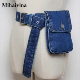 حقائب المساء Mihaivina Bag Women Denim Fanny Pack Lady Lady Handbag على Belt Money Pags Canvas Packs Pocket Travel Pouch Bag Bolsa 230506