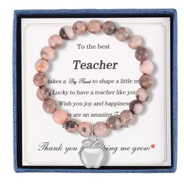 Bettelarmbänder LEHRER-WUNSCH-ARMBAND zum Inspirieren mit Apfel-Anhänger Naturstein-Geschenk-Armband zum Tag des Lehrers