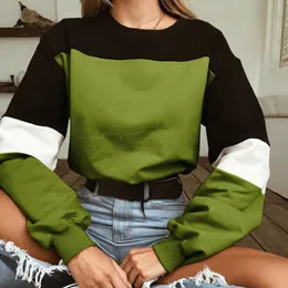 Kadın Hoodies Sweatshirts Kadın Kızlar Kırpılmış O-Neck Hatless Patchwork Hoody Uzun Kollu Yük Sokak Giyim Gençler Üstler Felpe Donna