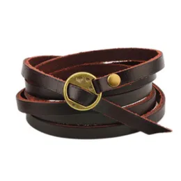 Tennis Bracelets Black/Brown Vintage Bohemian Style Jewelery Multilayer Wrap Genuine Leather Bracelet For Men And Women Embossing Letter