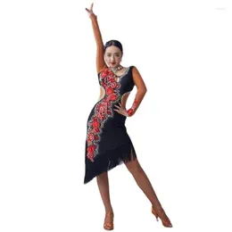 Stage Wear L-2034 Latin Dance Dress Competition Kostüme Performing Customize Adult Black Fringe For Sale