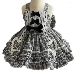 Abiti da ragazza Baby Summer Vintage plaid spagnolo Lolita Princess Dress Kids Bow Lace Stitching Strap Ball Gown