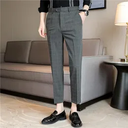 Men's Suits 2023 Summer Plaid Business Dress Pants Men Slim Fit Casual Suit Office Social Wedding Party Trousers Clothing