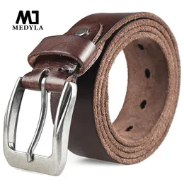 Bälten Medyla Men Top Layer Leather Casual Belt Belt Vintage Design Pin Buckle äkta läderbälten för män Original Cowhide 230506