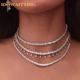 Naszyjniki wiszące 2023 lodowe Bling 5a Cz Tennis Choker Naszyjnik dla kobiet Moda iskrzenie Owalne Kształt Cubic Zirkonia Multi -Layers Jewelry 230506