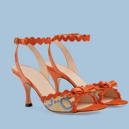 Fashion broderie STITETTO Sandales brevet cuir bowknot couleur assortir la cheville sangle chaussures de soirée de luxe créatrice pour femmes chaussures d'usine
