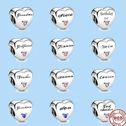 925 sterling silver charms for pandora jewelry beads Dangle Charm Heart Shape Grandma Nanna girlfriend Niece