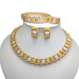 Pendant Necklaces Kingdom Ma Nigerian Wedding Bridal African Gold Color Jewelry Set Dubai Imitated Crystal Necklace Bracelet Earrings Ring Sets 230506