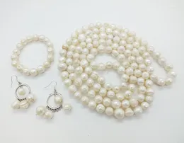 Necklace Earrings Set 60 Inches 12-14MM Huge White Seawater Irregular Baroque Pearl Bracelets Earrings. Carnival Dance Classic Jewelry