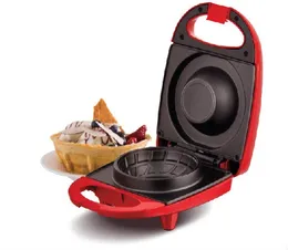 Mini Waffle Bowl Maker for Ice Cream, Other Sweet Desserts, Breakfast Burrito or Tortilla Bowls, Non-stick Surfaces, 4 4 inches - Red