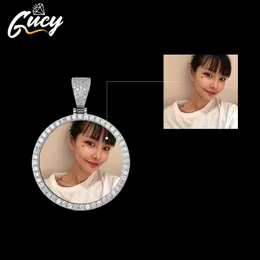 Pendant Necklaces GUCY Fashion Custom Made P o Roundness Solid Back Necklace With Tennis Chain Cubic Zircon Men s Hip Hop Jewelry 230506