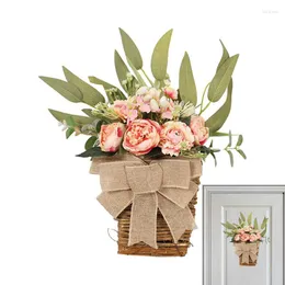 Dekorativa blommor Cream Hydrangea Door Hanger Basket Wreath Artificial Flower Front Beautiful Spring Welcome Home Home