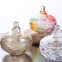 Förvaringsflaskor franska kristallglas godis burk kosmetiska smycken lådan präglad plommonblomma med lock mat te hemprydnader