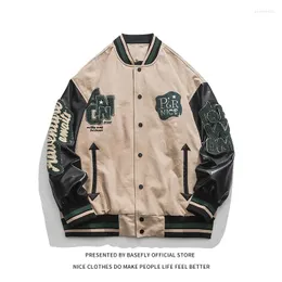 Mäns jackor bomull PU läderbokstäver broderied Stadium Award Patchwork Men Baseball Bomber Jacket Unisex Women Varsity University Street