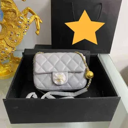 grey Waist Bags Small Fragrance Lingge Chain Bag Square Fat Little Golden Ball Bag Women's Popular Sheepskin Pattern Real Leather Tidal Messenger Bag