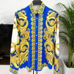 Erkekler Sıradan Gömlek Lüks Baskı Erkekler Gömlek Uzun Kollu Vintage Gold Barok Tasarımcı Elbise Sokak Giyim Camisa Feminina 2023 Camicie Uomo