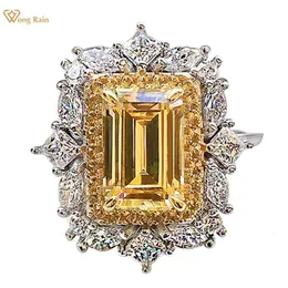 خواتم الزفاف Wong Rain Luxury 925 Sterling Silver Emerald Cut High Carbon Diamonds Engagement Classic Women Fine Jewelry Gift 230506