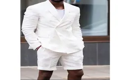 Trajes de hombre de lino blanco con pantalones cortos de blazer de doble pecho de dos piezas Jaqueta macho de dos piezas Boda de boda Buxedos20853558