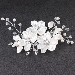 Water Diamond Handmade Crown Women's Edge Clip Crystal Pearl Head Flower Pan Hair Headwear Wedding Dress Accessories Hair Clip